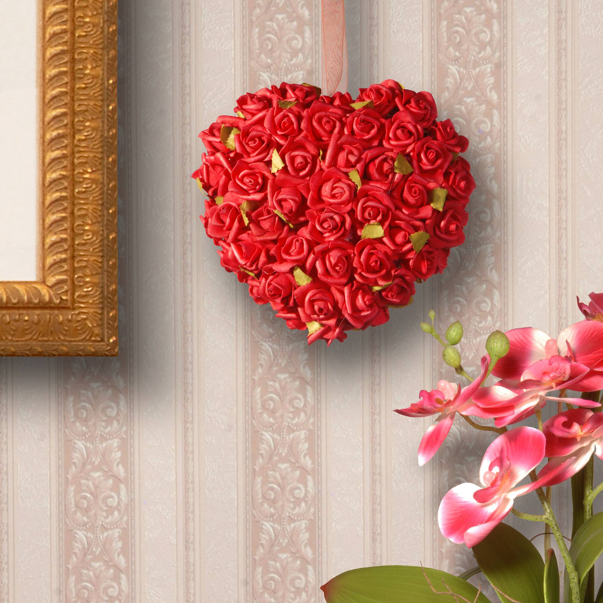 7" Red Rose Hanging Heart